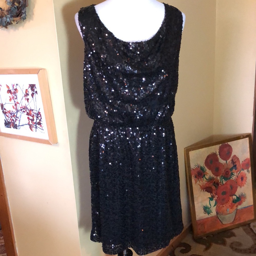 CALVIN KLEIN Size Medium Sequin Covered Stretch Tank Dress Ink Black $169 NEW